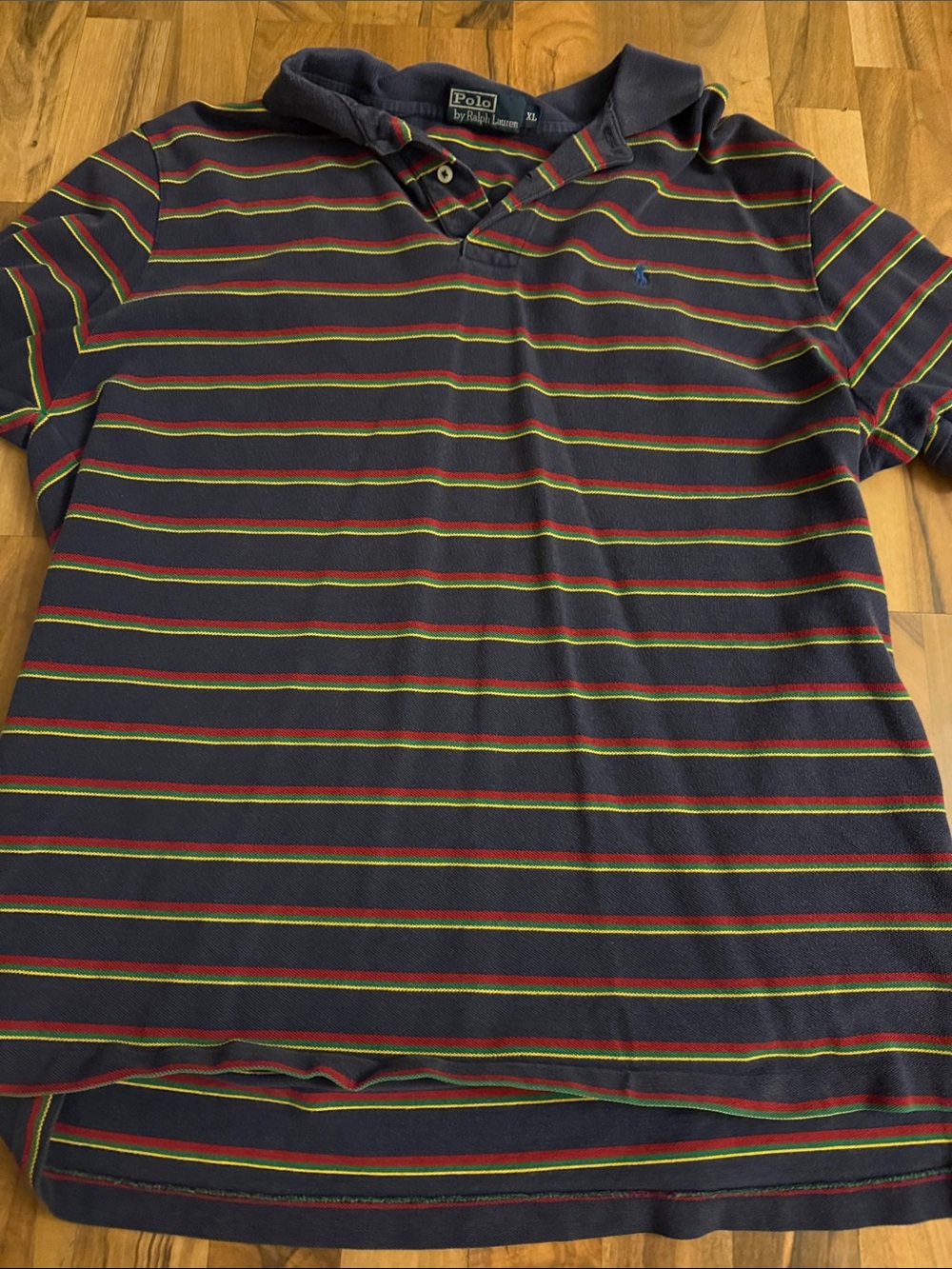 Vintage Polo by Ralph Lauren Navy Polo with Red and Green Stripes